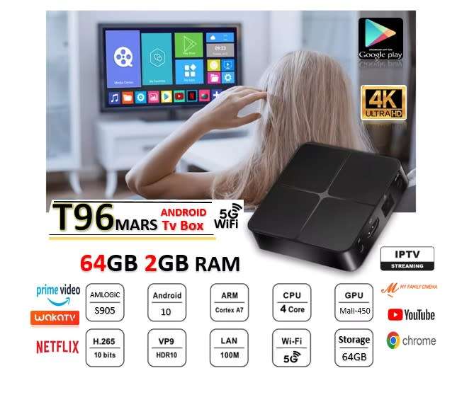 T96 Mars 4K HD 5G Wifi Smart TV Box 905W Quad-Core Plus FREE 64GB Memory Card