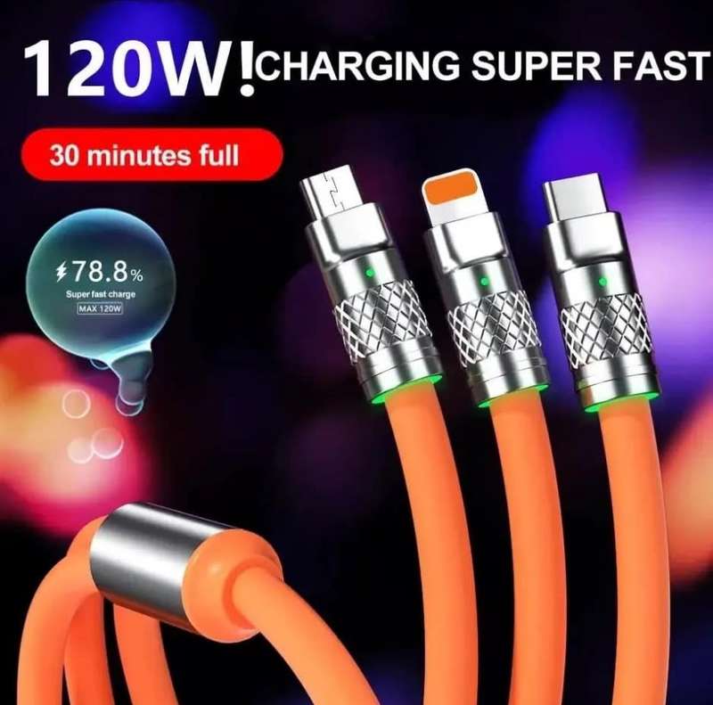 Olesson 3 in 1 120W Fast Charge Cable, Zinc Alloy One Drag Three