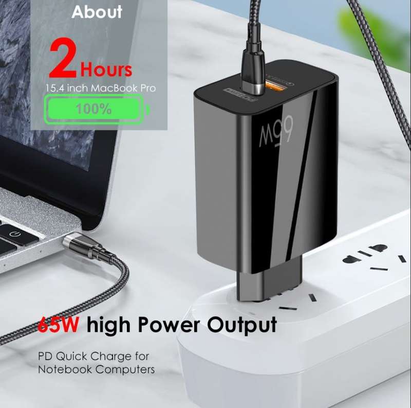 Olesson USB Wall Charger/ Adapter - 65W - 2 Port Fast Charge - USB A + C