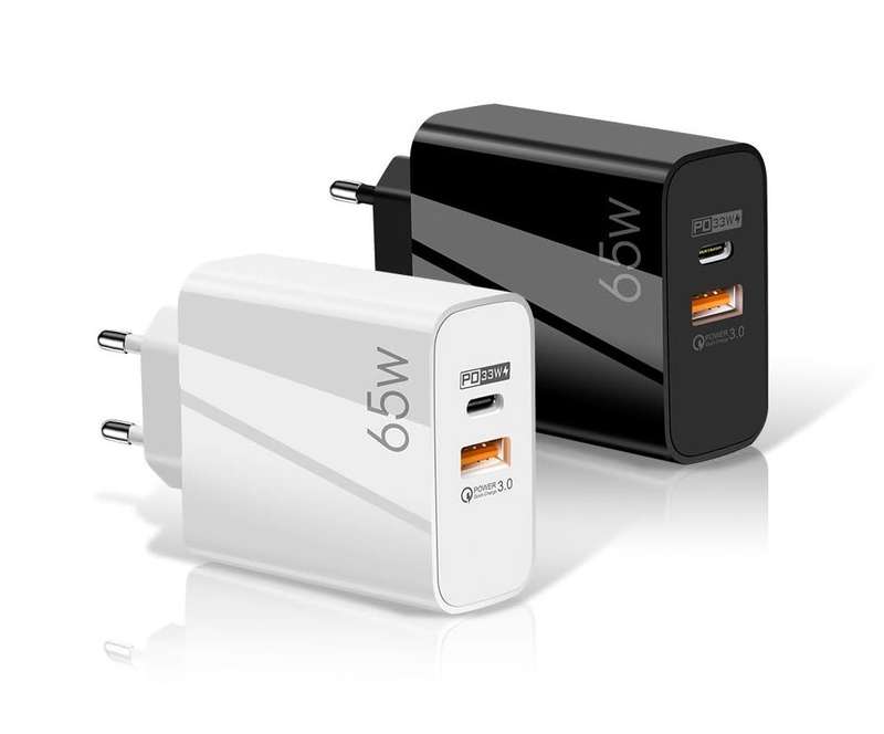 Olesson USB Wall Charger/ Adapter - 65W - 2 Port Fast Charge - USB A + C