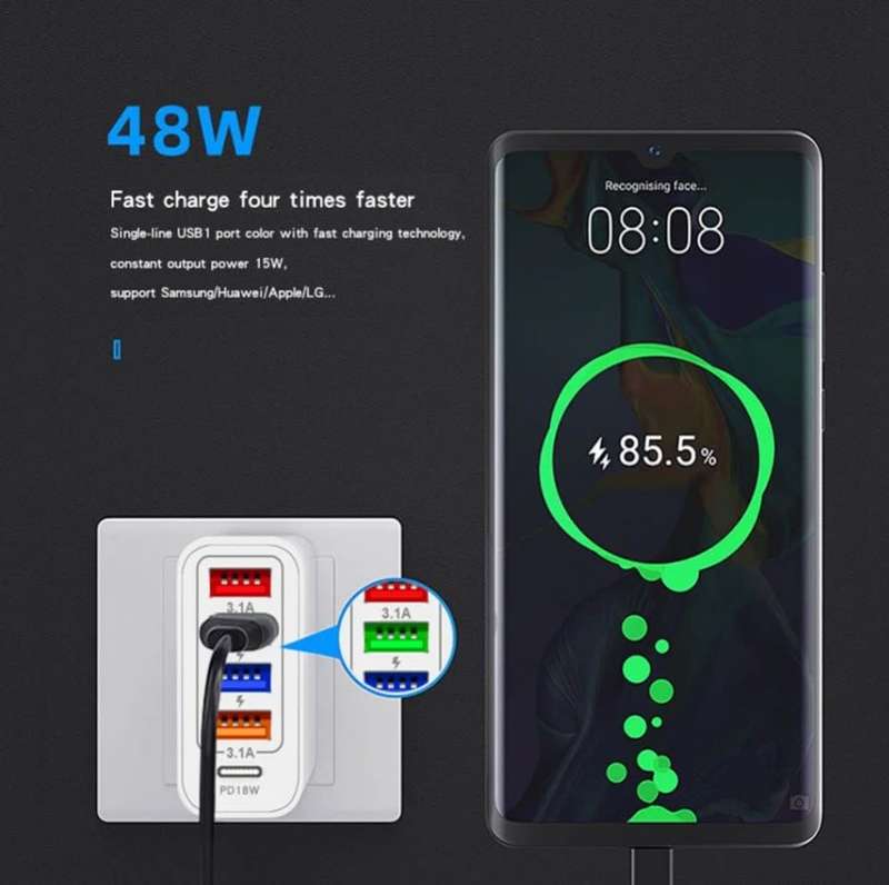 Olesson 48W USB C Charger, 5 Port USB Charger
