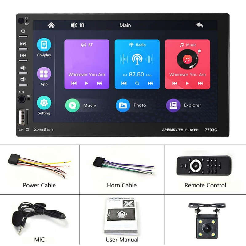 7703C 7 inch Car Double Din Universal MP5 Bluetooth Player, Android Auto IOS Car Play