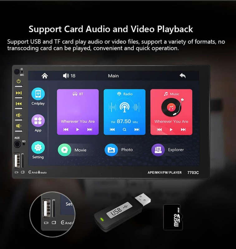 7703C 7 inch Car Double Din Universal MP5 Bluetooth Player, Android Auto IOS Car Play