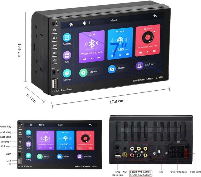 Yakcoc Android Auto/Carplay Double din 7inch HD Touch Led Screen Head unit with DVR Function