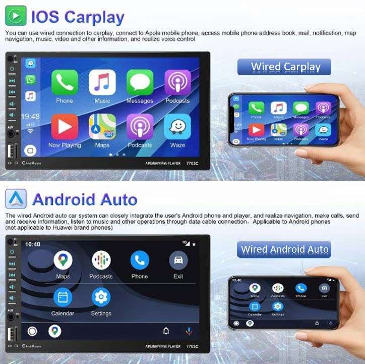 Yakcoc Android Auto/Carplay Double din 7inch HD Touch Led Screen Head unit with DVR Function