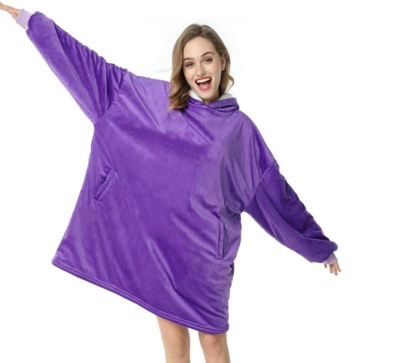 One Size Fits All, Ultra Plush Blanket, Huggie Hoodie, TV Blanket - Purple