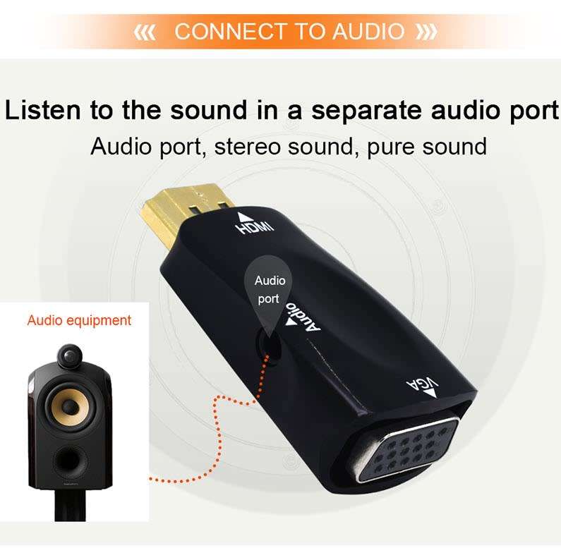 HDMI TO VGA CONVERTER WITH AUDIO CABLE MALE TO FEMALE FOR PC LAPTOP TABLET SUPPORT HDTV ADAPTER