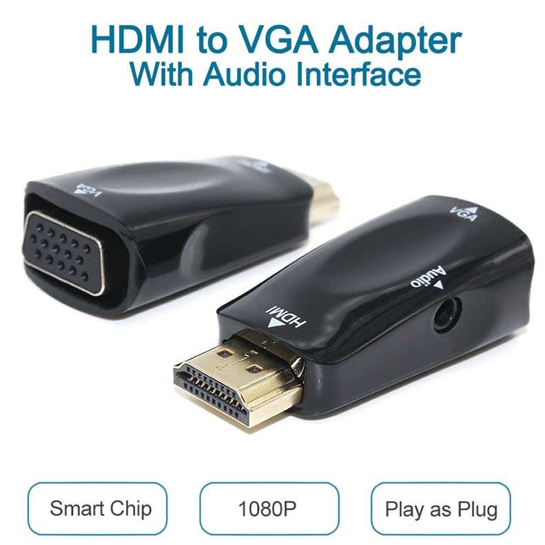 HDMI TO VGA CONVERTER WITH AUDIO CABLE MALE TO FEMALE FOR PC LAPTOP TABLET SUPPORT HDTV ADAPTER