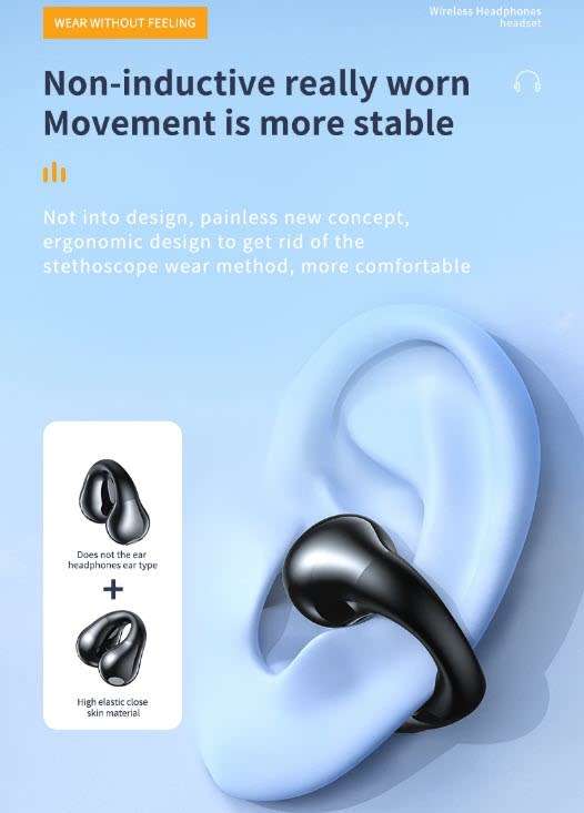 JR01 Transparent Capsule Smart Digital Display Ear-hook Bluetooth Earphones(Black)