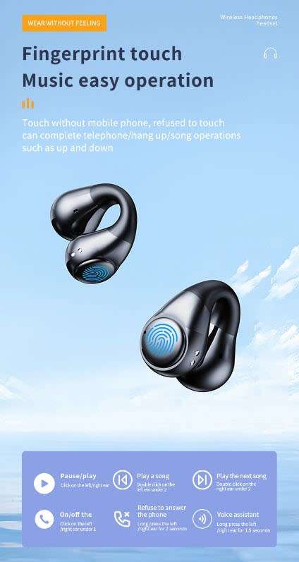 JR01 Transparent Capsule Smart Digital Display Ear-hook Bluetooth Earphones(Black)