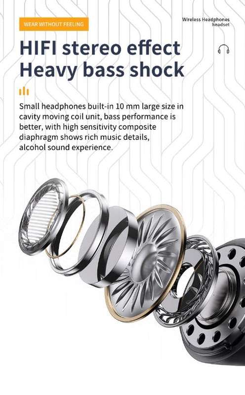 JR01 Transparent Capsule Smart Digital Display Ear-hook Bluetooth Earphones(Black)