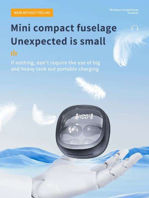 JR01 Transparent Capsule Smart Digital Display Ear-hook Bluetooth Earphones(Black)