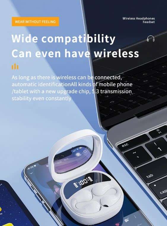 JR01 Transparent Capsule Smart Digital Display Ear-hook Bluetooth Earphones(Black)