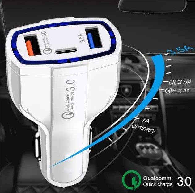 7A 3 Ports Car Charger Type C And USB Charger QC 3.0