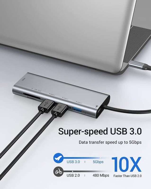 USB Type C to HDMI USB Hub 7-in-1 Docking Station USB 3.0 ports HDMI out Multiple device Competable