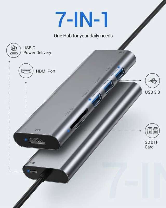 USB Type C to HDMI USB Hub 7-in-1 Docking Station USB 3.0 ports HDMI out Multiple device Competable