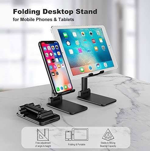 Folding Desktop Stand Holder for Mobile Phones and Tablets up to 11, Adjustable Height and Angle
