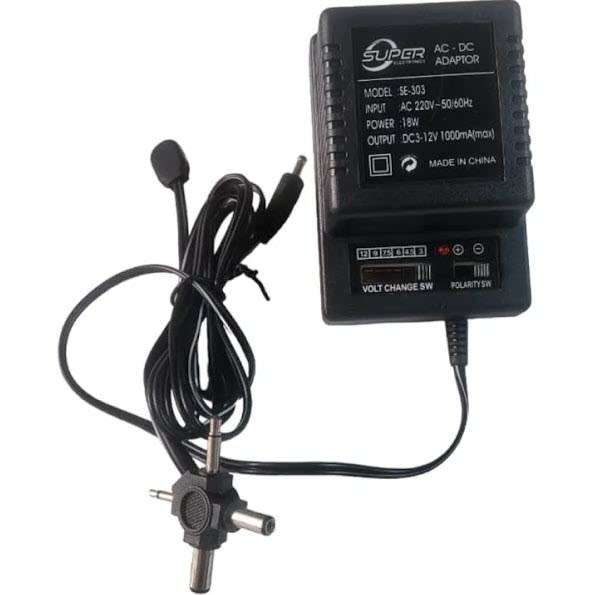 AC/DC adaptor power supply 1A (1000mA) with variable output voltages 1.5V, 3V, 4.5V, 6V, 7.5V, 9V, 1