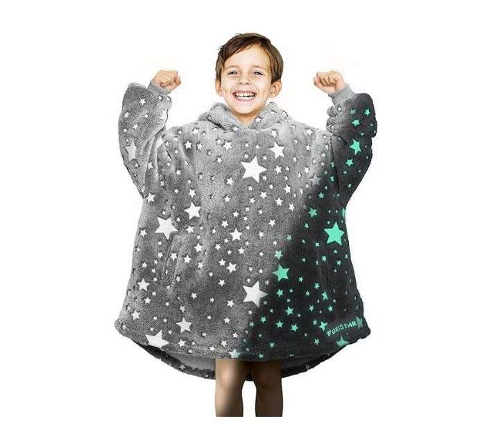 Kids Glow In The Dark Starry Night Luxury Fleece Blanket Grey