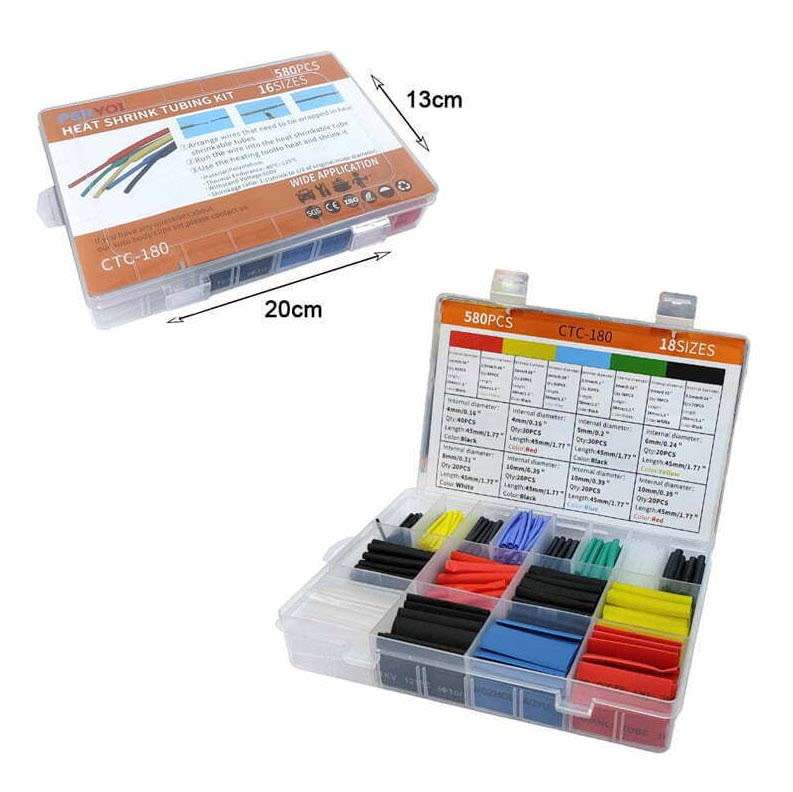 PerVoi Heat-Shrink Tubing 580pcs CTC-180 Multi Colour Pre Cut