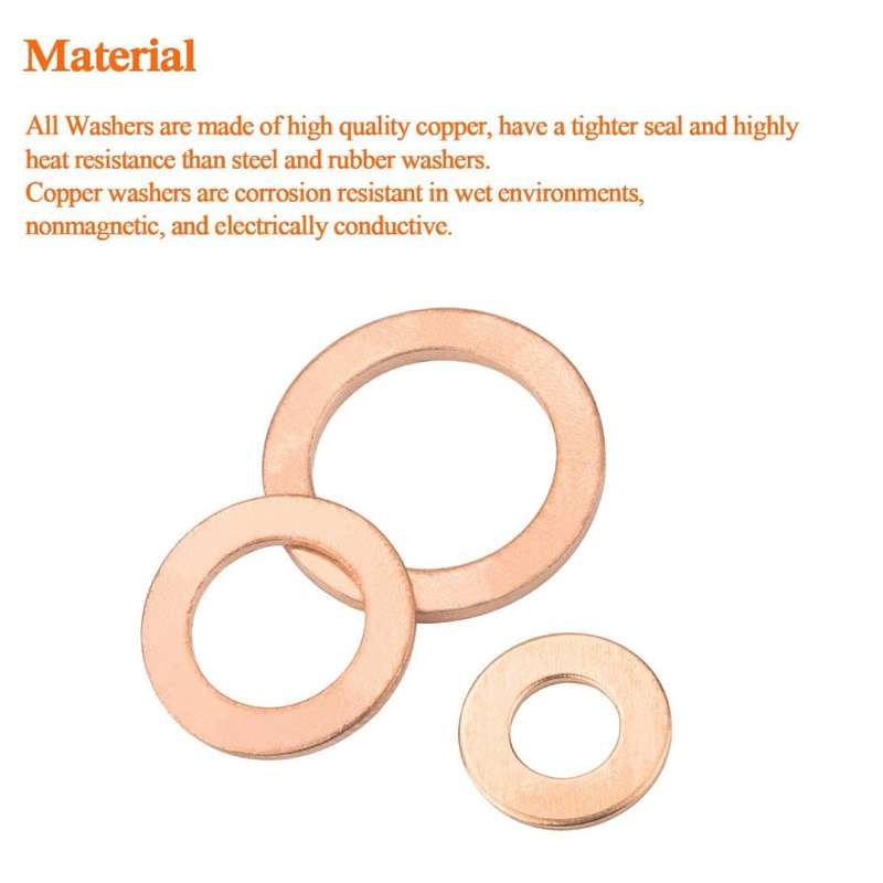 Copper Washer Assortment Set, HELIFOUNER 300 Pieces 12 Sizes Copper Metric Sealing Washers Kit