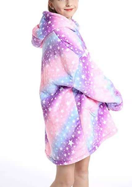Kids Oversized Wearable Blanket Hoodie-Purple Rainbow