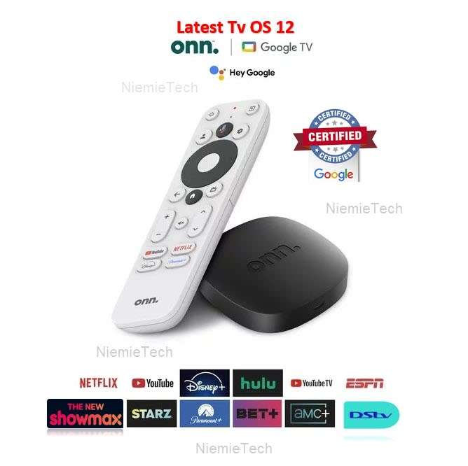 2024 Onn Google 12 Tv OS & Netflix Certified TV Box 4K Streaming UHD, All Apps Compatible Rev3