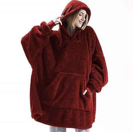 One Size Fits All, Ultra Plush Blanket, Huggie Hoodie, TV Blanket - Dark Red