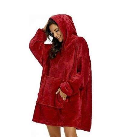 One Size Fits All, Ultra Plush Blanket, Huggie Hoodie, TV Blanket - Dark Red
