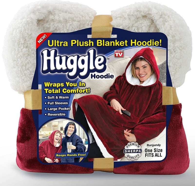 One Size Fits All, Ultra Plush Blanket, Huggie Hoodie, TV Blanket - Dark Red
