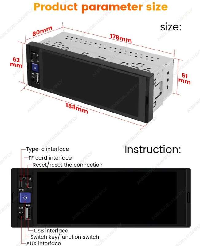 NavFly 5.8 inch FHD Single din MP5 Radio Touch screen 50wx4
