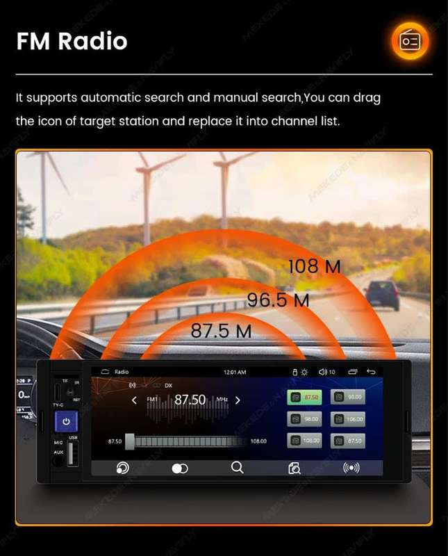 NavFly 5.8 inch FHD Single din MP5 Radio Touch screen 50wx4