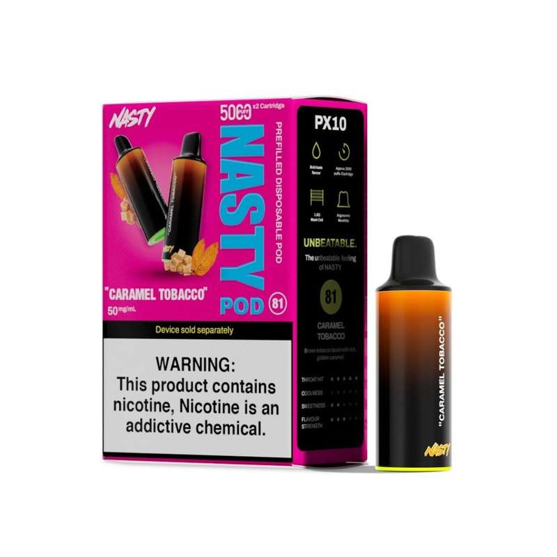 Nasty PX10 Prefilled Disposable Pod (Double) Caramel Tobacco Box of 10