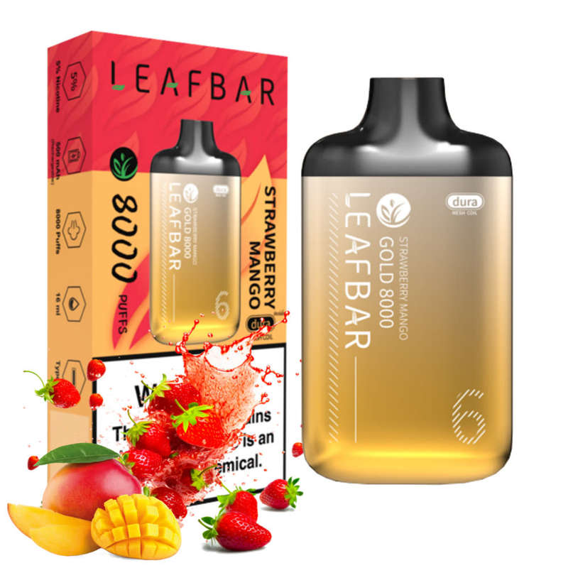 Leaf Bar Gold 8000 Puff Disposable Vape Device - Strawberry Mango 5%