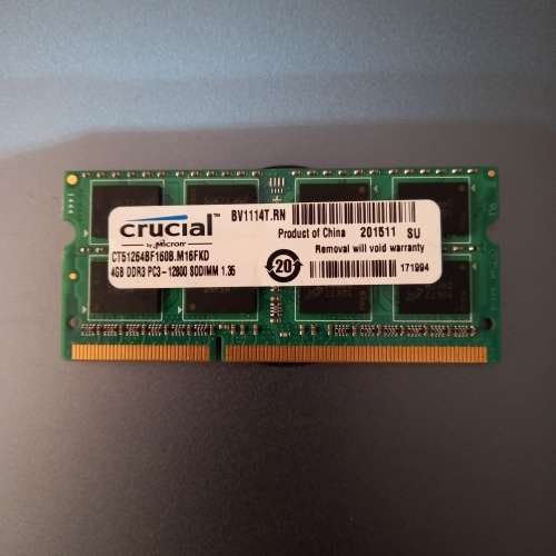 4gb DDR3 12800 Crucial laptop RAM