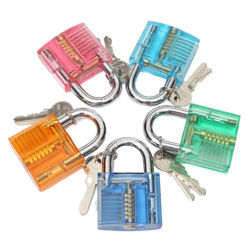 5 Piece Lock Pick Set + Transparent Practice Padlocks
