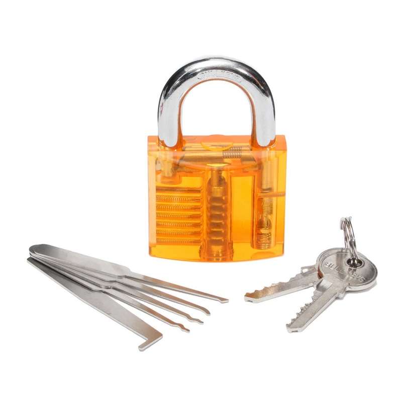 5 Piece Lock Pick Set + Transparent Practice Padlocks