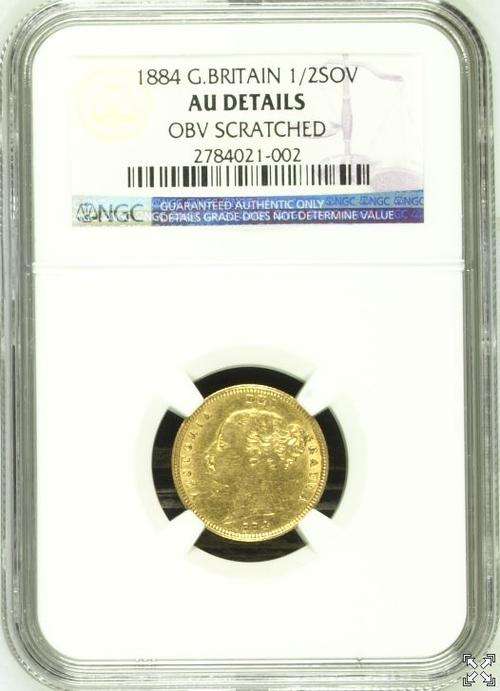 Xtremely rare,Very high value G.B.1884 victoria small head half sov NGC A.U only 14 graded in total