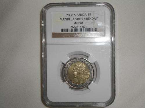 5 AVAILABLE!!!!!2008 Mandela 90th Birthday R5 Coin NGC Graded AU58
