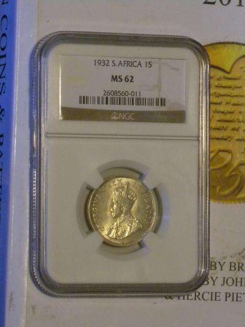 1932 1 SHILLING NGC MS62 BRILLIANT LUSTRE