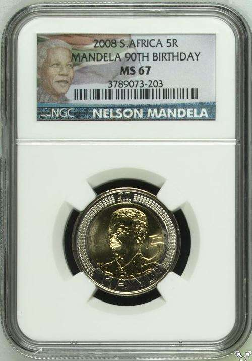 5x *MS67* NEW LTD EDITION - 2008 Nelson Mandela 90th Birthday R5 coin - NGC Graded !
