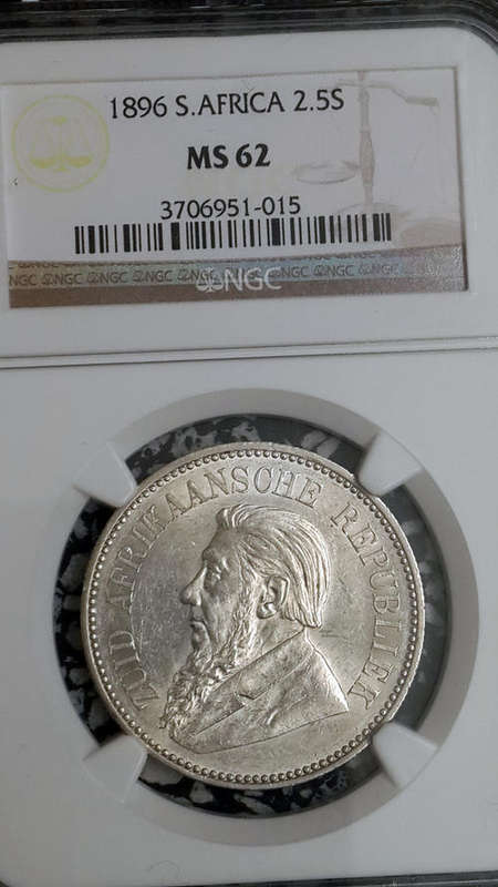 1896 ZAR Silver 2.5 Shilling NGC MS62, Only 15 Graded Higher @ NGC Brilliant mint Lust, Eye Catcher