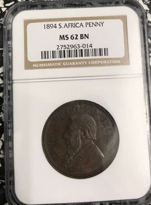 1894 ZAR Penny NGC MS62  Second Scarcest ZAR Penny