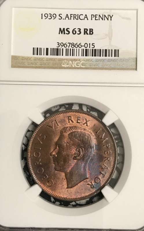 1939 UNION ONE PENNY NGC MS63RB.  FULL RED WITH BLUE TONING ABSOLUTE BEAUTY