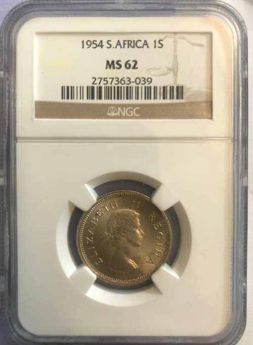 1954 union one shilling NGC MS62