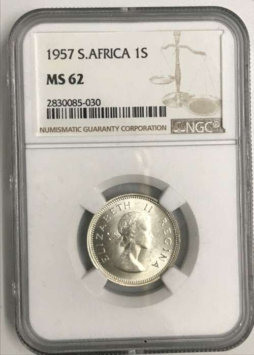 1957 Union One Shilling NGC MS62