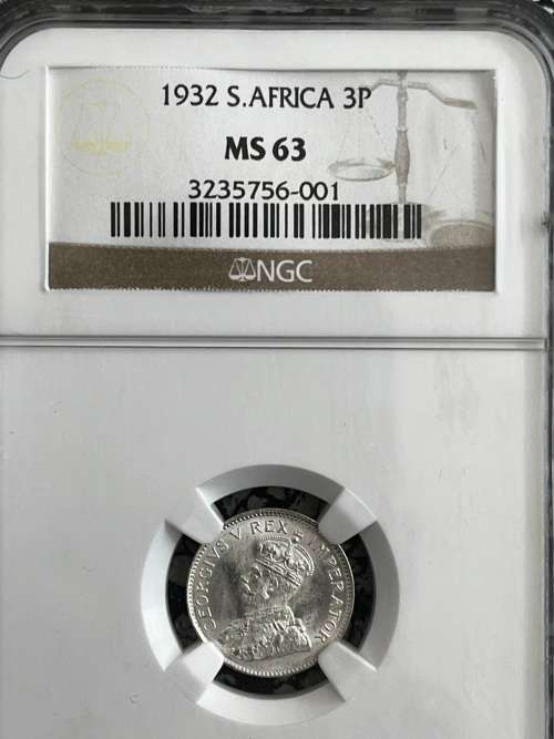 1932 Union Three Pence NGC MS63  Brilliant unc
