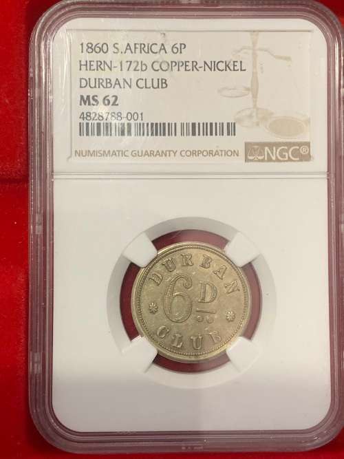 1860 Durban Club SIxpence NGC MS62 *** No Competition Only Specimen to ever grade in Mint State