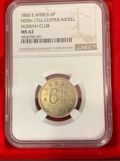 1860 Durban Club SIxpence NGC MS62 *** No Competition Only Specimen to ever grade in Mint State
