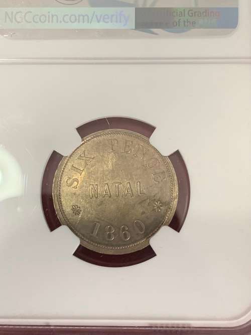 1860 Durban Club SIxpence NGC MS62 *** No Competition Only Specimen to ever grade in Mint State